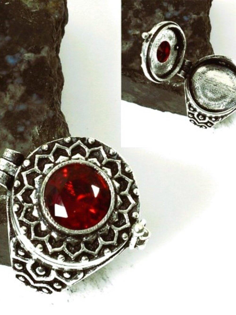 Gorgeous Poison Box Sterling Silver Garnet Gemstone Ring Size 7.25